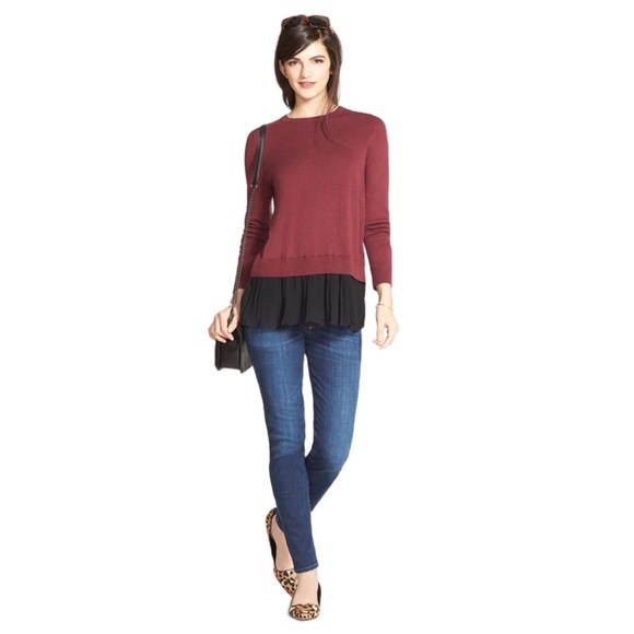 Chelsea28 Pleated Hem Burgundy Sweater - Picture 2 of 6